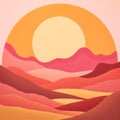 Sunset Landscape And Mountains: Organic Shapes And Sun-soaked Colors