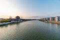 Sunset landscape of Night view of Suzhou ancient city wall Royalty Free Stock Photo