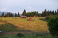 Sunset landscape over village in Bucovina