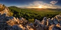 Sunset landscape panorame with spring forest - Tribec, Slovakia Royalty Free Stock Photo