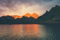 Sunset Landscape Rocky Mountains and Lake reflection Royalty Free Stock Photo