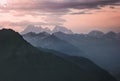 Sunset landscape rocky mountains peaks and clouds Landscape Royalty Free Stock Photo