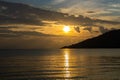 Sunset landscape with sea and cloudy sky from Marmaris, Kumlubuk, Turkey. Golden Hours