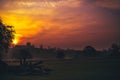 Sunset landscape with view of city and cathedral Royalty Free Stock Photo