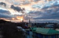 Sunset landscape view of Sparrow hill area in spring Moscow under dramatic cloudy sky Royalty Free Stock Photo