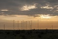 Sunset landscape with Wind turbines near Kaliakra Cape at Black Sea Coast, Dobrich Region, Bulgaria Royalty Free Stock Photo