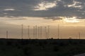 Sunset landscape with Wind turbines near Kaliakra Cape at Black Sea Coast, Dobrich Region, Bulgaria Royalty Free Stock Photo