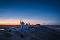 Sunset landscapes of Don Quixote windmills in Consuegra, Toledo, Spain Royalty Free Stock Photo