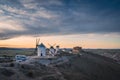 Sunset landscapes of Don Quixote windmills in Consuegra, Toledo, Spain Royalty Free Stock Photo