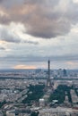 Sunset landscapes of the Paris skyline view of the Eiffel Tower from the Tour Montparnasse in a cloudy day