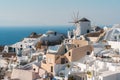 Sunset landscapes of the village Oia in Santorini Island in Greece