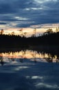 Sunset late summer evening. Rovaniemi Finland. Strong blue cloudy sky.