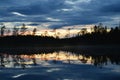 Sunset late summer evening. Rovaniemi Finland. Strong blue cloudy sky.