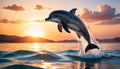 Sunset Leap - Dolphin Arcing over Sea Royalty Free Stock Photo