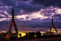 Sunset at Leonard Zakim Bridge Boston Massachusetts Royalty Free Stock Photo