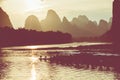 Sunset at Li River, Xingping, Guilin, China. Xingping is a town Royalty Free Stock Photo