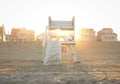 Sunset through lifeguard stand with #5 in Spring Lake, New Jersey Royalty Free Stock Photo