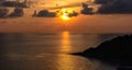 Sunset light with cloudy sky at Promthep cape Puket Thailand.