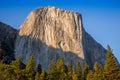 Sunset Light on El Capitan in Fall, Yosemite National Park, California Royalty Free Stock Photo