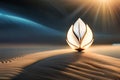 sunset and light glowing leaf in desert. Ai Generative Royalty Free Stock Photo