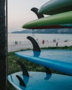 Sunset light hitting a set of surf boards in Patong Beach, Phuket, Thailand Royalty Free Stock Photo