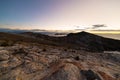 Sunset light on the Island of the Sun, Titicaca Lake, among the most scenic travel destination in Bolivia. Expansive panorama with Royalty Free Stock Photo