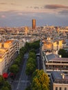 Sunset light on Montparnasse Tower, Avenue Marceau rooftops, Par