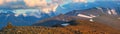 Sunset light in the mountains, panorama, Belukha Mountain, Altai