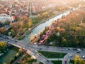 Sunset light over european city in sprin Royalty Free Stock Photo