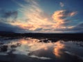 Sunset light over Icelands lake in autumn