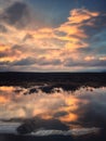 Sunset light over Icelands lake in autumn