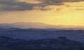 Sunset Light Over Rolling Hills of Shropshire in UK