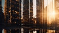 sunset light reflection on modern buidings windows evening business centre New York City, Royalty Free Stock Photo