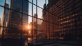 sunset light reflection on modern buidings windows evening business centre New York City, Royalty Free Stock Photo