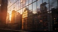 sunset light reflection on modern buidings windows evening business centre New York City, Royalty Free Stock Photo