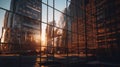 sunset light reflection on modern buidings windows evening business centre New York City, Royalty Free Stock Photo