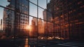 sunset light reflection on modern buidings windows evening business centre New York City, Royalty Free Stock Photo