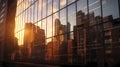 sunset light reflection on modern buidings windows evening business centre Royalty Free Stock Photo