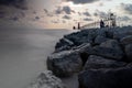 Sunset and lighthouse at Grant Heaven Lake Michigan Royalty Free Stock Photo