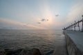 Sunset and lighthouse at Grant Heaven Lake Michigan Royalty Free Stock Photo