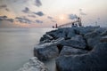 Sunset and lighthouse at Grant Heaven Lake Michigan Royalty Free Stock Photo