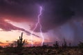 Sunset lightning bolt and thunderstorm Royalty Free Stock Photo