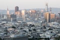 Sunset Lights on San Francisco Downtown. Royalty Free Stock Photo