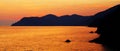 Sunset on the Ligurian Mediterranean coast near Riomaggiore, Cinque Terre Royalty Free Stock Photo