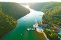 Sunset at Lim bay with oyster farm between high mountains Royalty Free Stock Photo