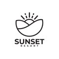 Sunset line logo with rounded wave emblem logo design