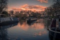 Sunset of Little Venice in Regent's Canal, London Royalty Free Stock Photo