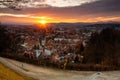 Sunset in Ljubljana on the last days of winter. A view, from the castle hill towards Trnovo Royalty Free Stock Photo