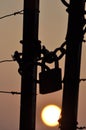 Sunset at the locked gate Royalty Free Stock Photo
