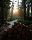 Sunset Logging Road in Forest Royalty Free Stock Photo